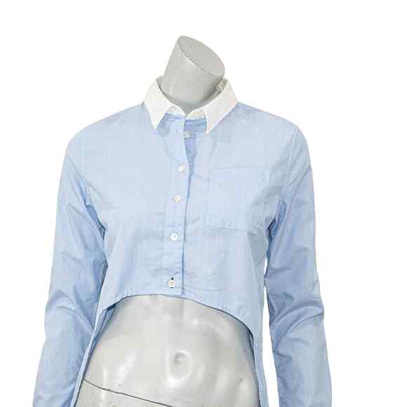Jonathan Simkhai Hi-low Cropped Oxford Shirt Blue size Small - Picture 8 of 8